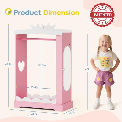 Kids Dress Up Wardrobe with Light-Up Mirror and Jewelry Storage - Pink