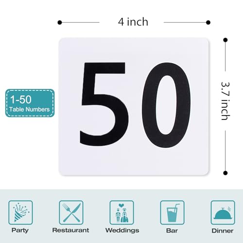 50-Piece Plastic Table Numbers 1-50, Double-Sided Event Place Cards