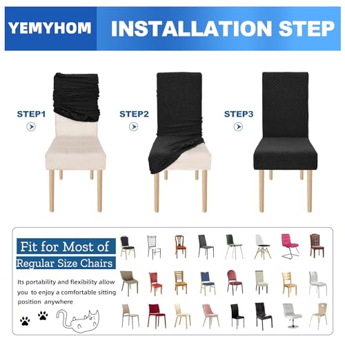 Stretch Checkered Dining Chair Slipcovers - 2 Pack, Black