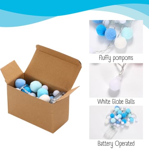 Nakolulu 2-Pack Blue 6.54ft Pom Pom Fairy Lights 20 LEDs Battery Operated