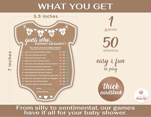 Party Hearty Kraft Guess Who Mommy or Daddy Baby Shower Game Set - 50 Cards