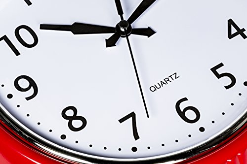 9.5-Inch Retro Wall Clock, Silent Non-Ticking Vintage Red Kitchen Clock