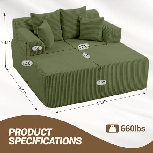 58-Inch Oversized Corduroy Chaise Lounge Chair with 4 Pillows