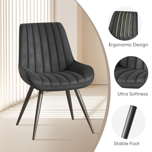 Modern Upholstered Dining Chairs, Set of 4 with Thick Cushions & Metal Legs