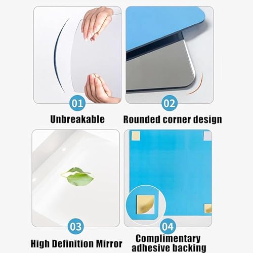 6 Pack Acrylic Mirror Tiles, 8x8 Inch Self-Adhesive Flexible Wall Mirrors