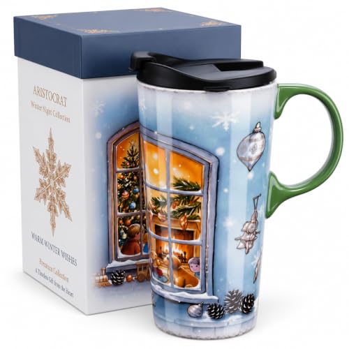 Topadorn 17oz Christmas Travel Mug with Lid - Winter Window Design (Gift Box)