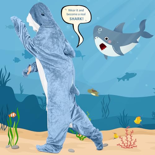 Shark Blanket Hoodie for Adults, Cozy Flannel Shark Sleeping Bag
