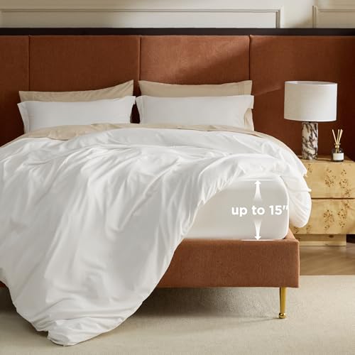 Queen Duvet Cover Set with Deep Pocket Fitted Sheet - 4-Piece White Bedding
