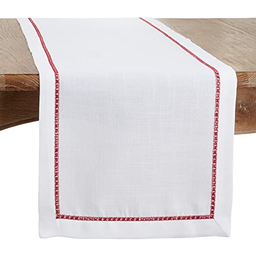 Burgundy Embroidered Border Table Runner 16x90 Inches for Dining & Decor
