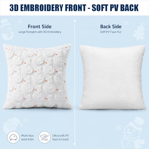 CAIBO 2-Pack Christmas Snowman Pillow Covers 18x18 Inches Faux Fur Decor