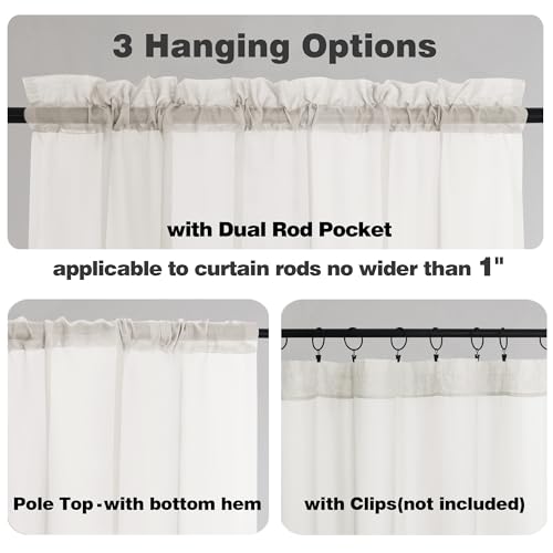 Ivory Sheer Curtains 84 Inches Long - Light Filtering Rod Pocket Panels (2 Pack)