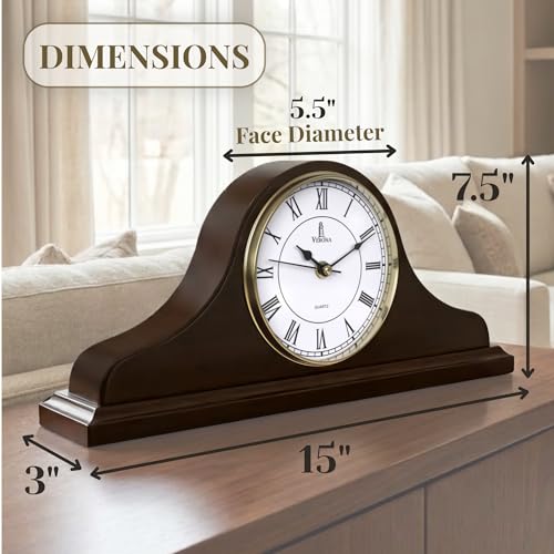 Solid Wood Mantel Clock, Silent Non-Chiming Battery Operated Table Clock
