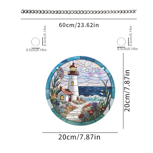 Stained Glass Lighthouse Suncatcher - Round Window Panel Art