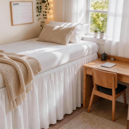 Twin XL Split Corner Bed Skirt - 36 Inch Drop for College Dorm Beds