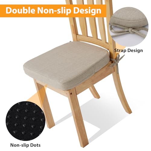 D-Shaped Dining Chair Cushions, 2-Inch Thick Seat Pads, Set of 4, Beige