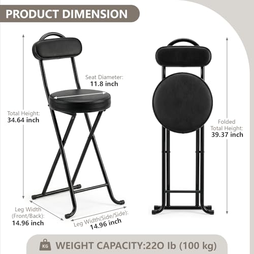 24-Inch Portable Folding Bar Stool with Backrest, Heavy Duty Collapsible Chair