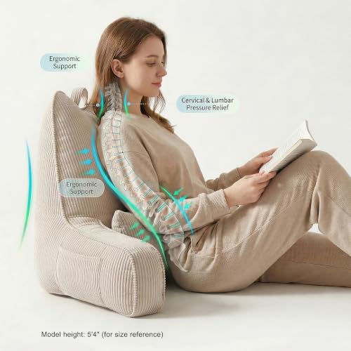Reading Pillow with Arm Support & Lumbar Cushion - Beige Gray