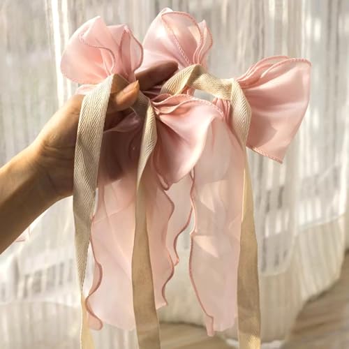 2 Pack French Silky Bow Curtain Tiebacks - Elegant Lace Ribbon for Drapes