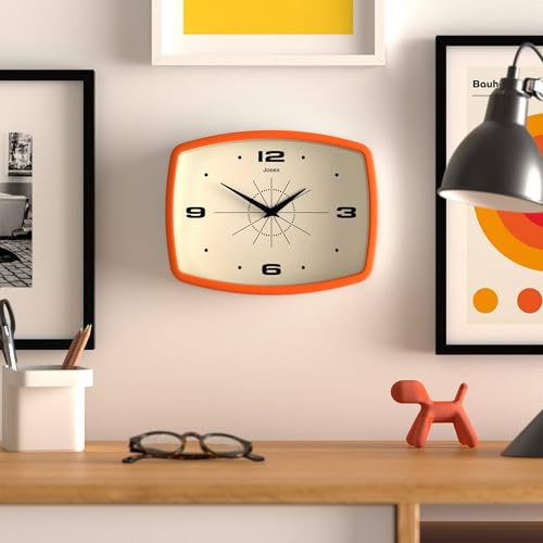 Retro Rectangular Wall Clock 10-Inch Orange Mid-Century Modern Decor