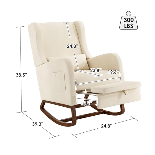 Upholstered Nursery Glider Rocking Chair with Footrest and Side Pocket