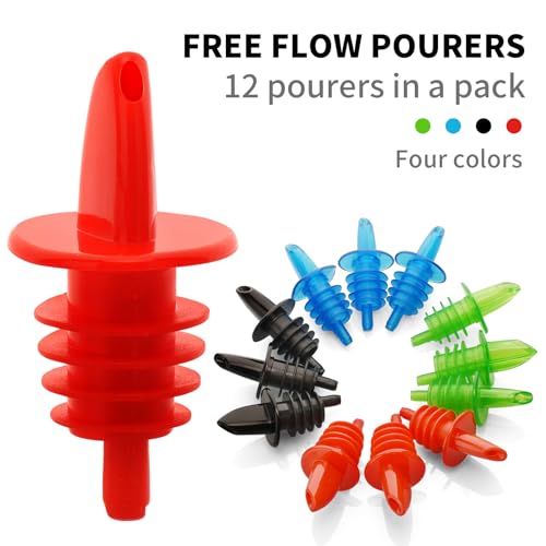 Eispap Assorted Plastic Liquor Bottle Pourers 12 Pack Leak-Proof & Dishwasher Safe