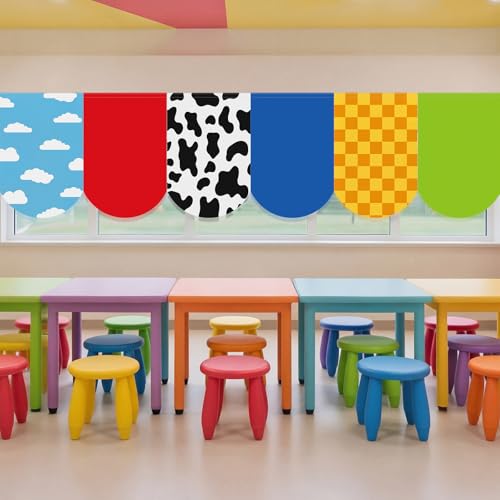 6-Piece Cartoon Story Classroom Curtains Set, 24 x 36 Inch Window Drapes