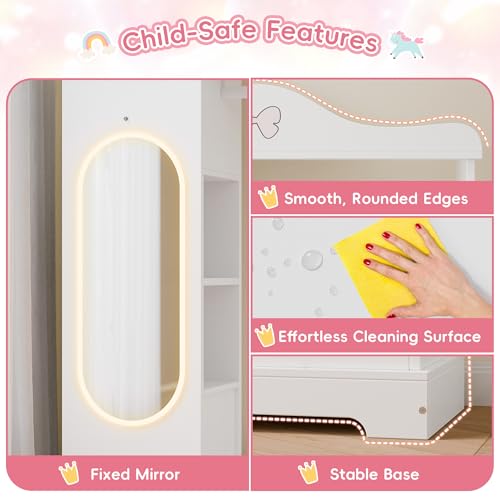Kids Armoire with Mirror and Jewelry Cabinet, White Dress-Up Wardrobe