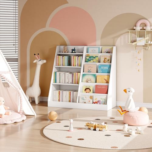 6-Tier Kids Wooden Bookshelf and Toy Storage Organizer, White