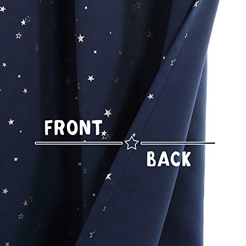 Blackout Star Print Kids Curtains, Thermal Insulated Window Drapes, 52x84