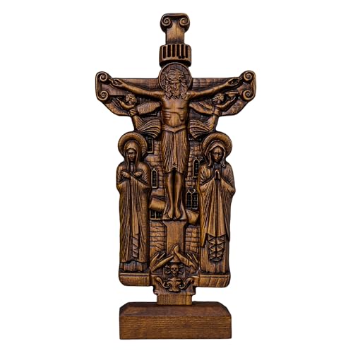 bgcarpenter 10-Inch Wooden Crucifix Cross with Stand – Handmade Beechwood