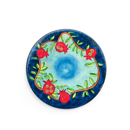 Large Wooden Kiddush Cup and Saucer Set with Seven Species Design
