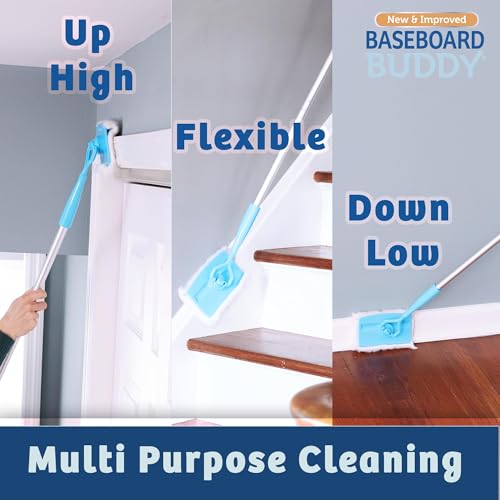 Extendable Baseboard & Wall Cleaner Tool with 3 Reusable Microfiber Pads