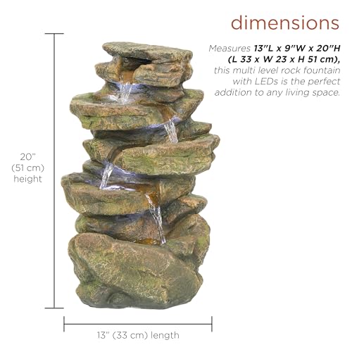 20" Multi-Level Rock Water Fountain with LED Lights for Garden and Patio