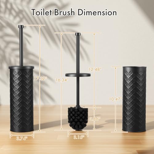 Toilet Bowl Brush and Holder Set (2 Pack) with 4 Extra Brush Heads - Black