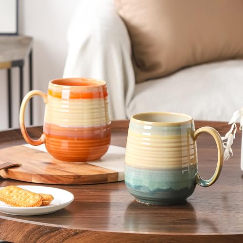 HYTYSKAR Extra Large 23 oz Ceramic Coffee Mug in Orange with Handle