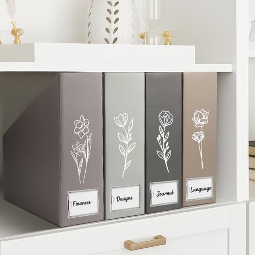 Boho Floral Magazine File Holders - Set of 4 Foldable Cardboard Organizers