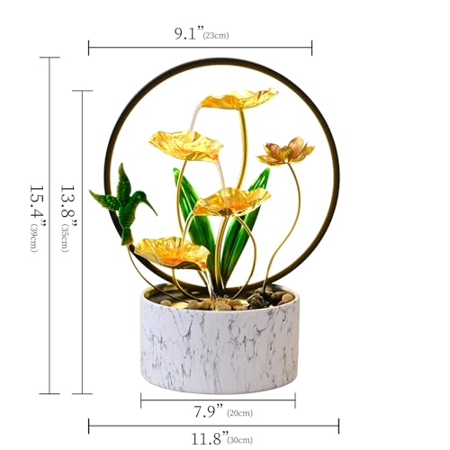 15-Inch Indoor Lotus Flower Tabletop Water Fountain with LED Light