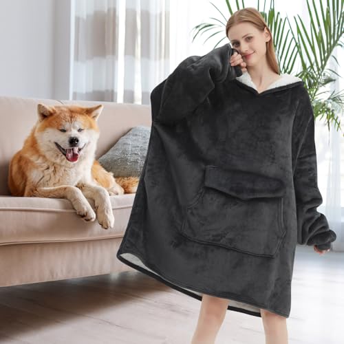 Oversized Wearable Blanket Hoodie - Soft Sherpa Fleece Loungewear