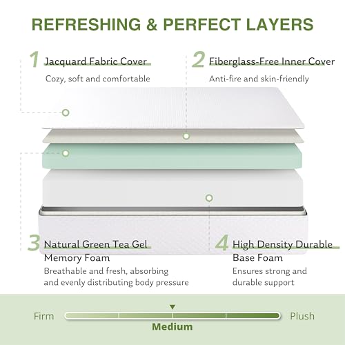 EGOHOME 8 Inch Full Size Memory Foam Mattress, Cooling Green Tea Gel