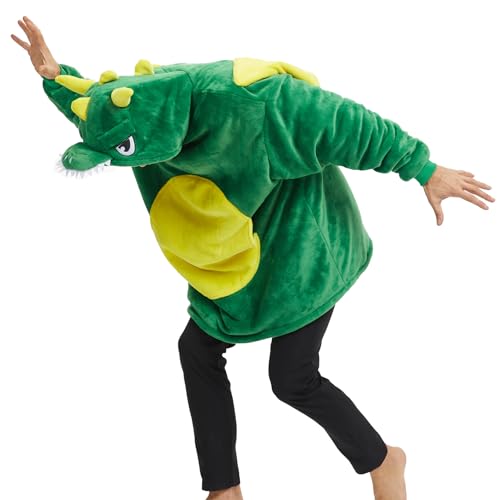 Laahoem Dragon Hoodie Unisex Oversize Flannel Pullover Green One Size