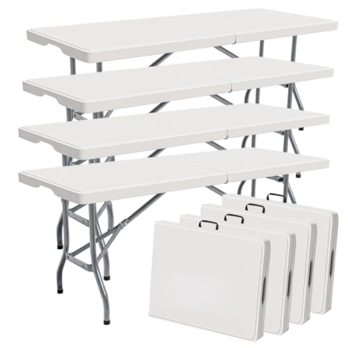 6ft Heavy Duty Folding Table - Portable White Plastic Table for Events (4 Pcs)