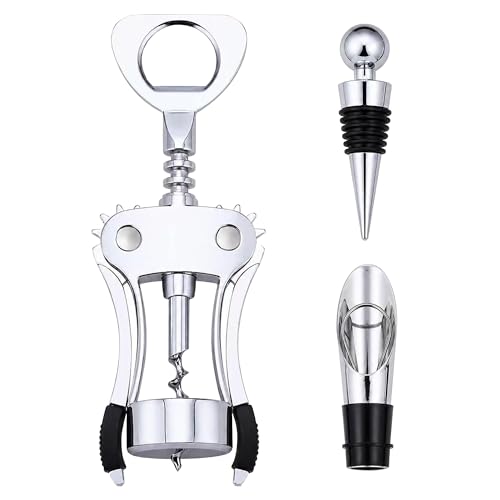 Heavy-Duty Zinc Alloy Wing Corkscrew & Bottle Opener - Ergonomic & Dishwasher Safe