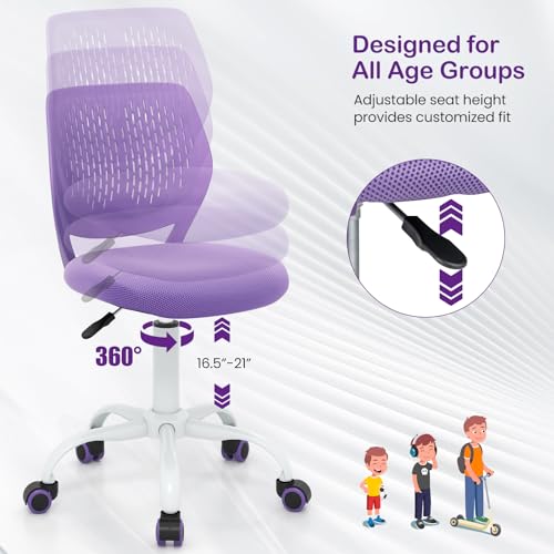 Kids Ergonomic Adjustable Study Chair with Lumbar Support and Swivel Wheels