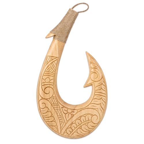 Carved Wooden Maui Fish Hook Wall Decor - 11.8" Polynesian Tribal Art