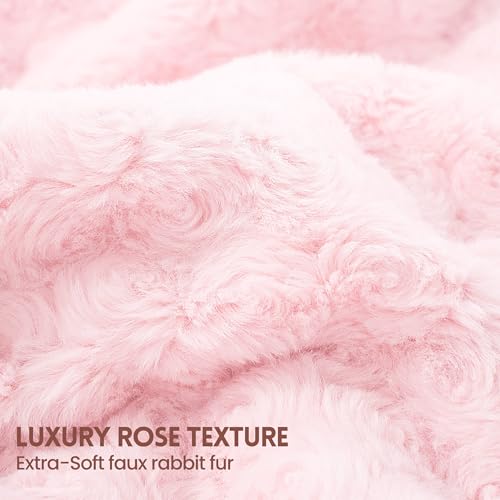 Electric Heated Blanket 50"x60" Pink Faux Rabbit Fur | 6 Heat Settings & Auto Shut Off