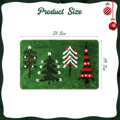 Christmas Bathroom Rug - Non-Slip Green Christmas Tree Bath Mat, Absorbent & Washable, 20x31 inches