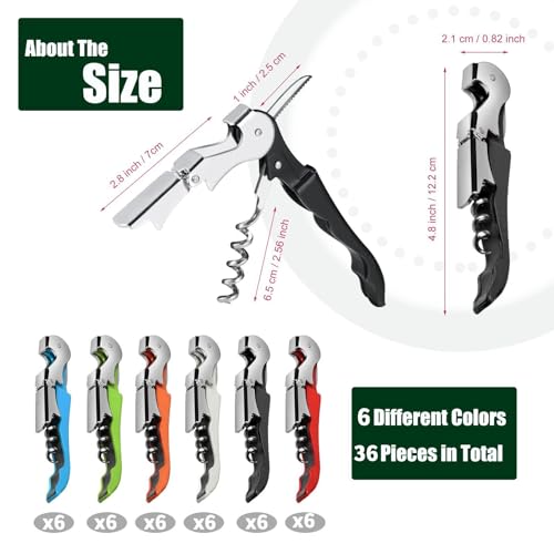 36 Pack Stainless Steel Wine Bottle Openers with Foil Cutters - Multi-Color Barware Tool Set