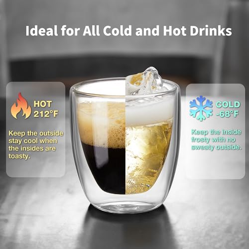 Gencywe Double Walled 3oz Espresso Cups Set of 4 - Insulated Glass Mugs for Coffee & Tea