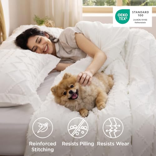 Bedsure Twin XL Comforter Set - 2 Piece Soft White Boho Tufted Bedding