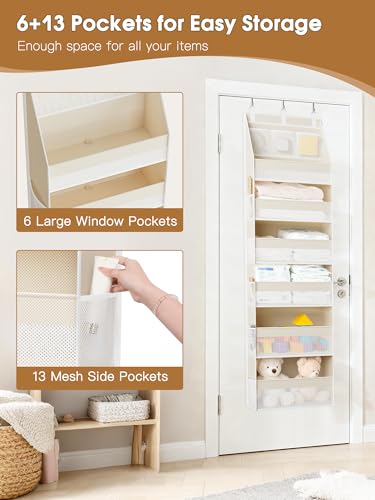 Criusia Over the Door Organizer 6-Shelf Hanging Closet Storage Beige